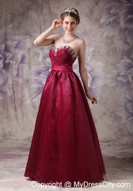 Burgundy A-line Sweetheart Prom Dress with Appliques and Sash