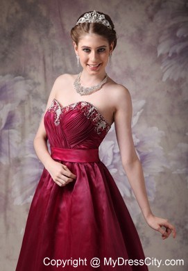 Burgundy A-line Sweetheart Prom Dress with Appliques and Sash