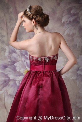 Burgundy A-line Sweetheart Prom Dress with Appliques and Sash