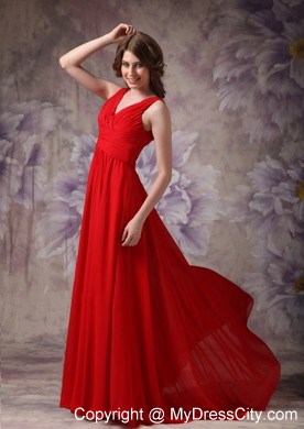 Blood Red Empire V-neck Ruching Dress for Prom