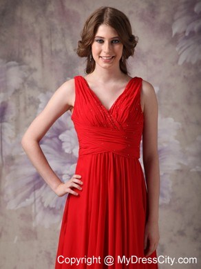 Blood Red Empire V-neck Ruching Dress for Prom