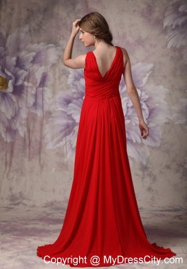 Blood Red Empire V-neck Ruching Dress for Prom