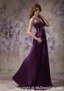 V-neck Straps Dark Purple Column Prom Dress