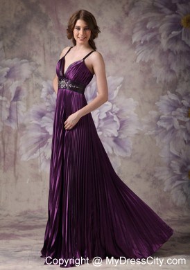 V-neck Straps Dark Purple Column Prom Dress