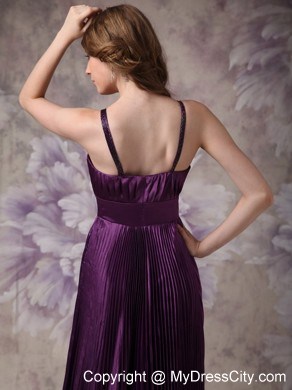 V-neck Straps Dark Purple Column Prom Dress