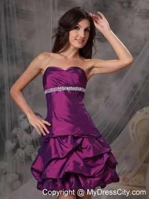 Sheath Eggplant Purple Prom Dress Sweetheart Beading Mini-length