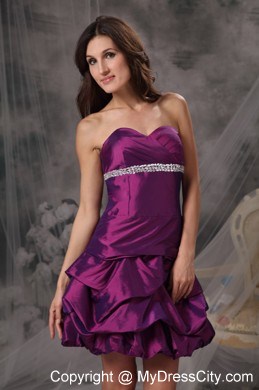 Sheath Eggplant Purple Prom Dress Sweetheart Beading Mini-length