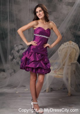 Sheath Eggplant Purple Prom Dress Sweetheart Beading Mini-length