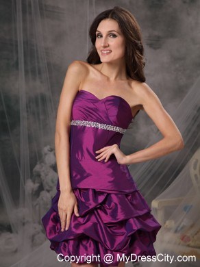 Sheath Eggplant Purple Prom Dress Sweetheart Beading Mini-length