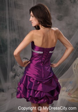 Sheath Eggplant Purple Prom Dress Sweetheart Beading Mini-length