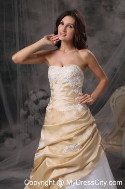 Gold and White Sweetheart Prom Dress with Appliques