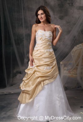 Gold and White Sweetheart Prom Dress with Appliques