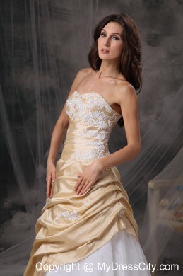 Gold and White Sweetheart Prom Dress with Appliques