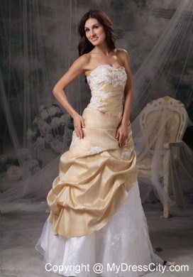 Gold and White Sweetheart Prom Dress with Appliques