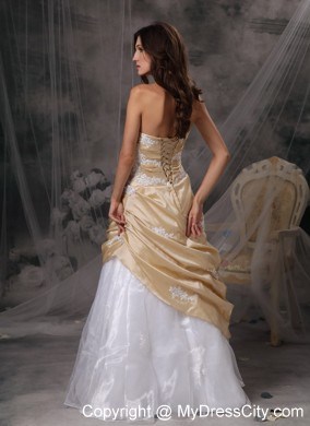 Gold and White Sweetheart Prom Dress with Appliques