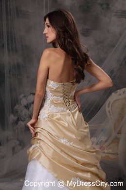 Gold and White Sweetheart Prom Dress with Appliques