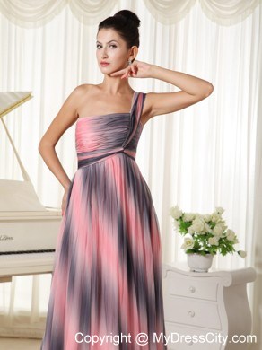 Ombre Colored One Shoulder Prom Dress With Court Train