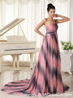 Ombre Colored One Shoulder Prom Dress With Court Train