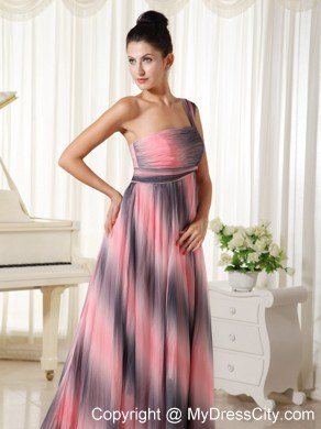 Ombre Colored One Shoulder Prom Dress With Court Train