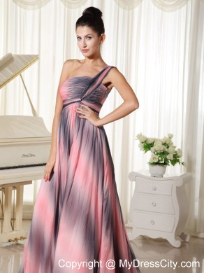 Ombre Colored One Shoulder Prom Dress With Court Train