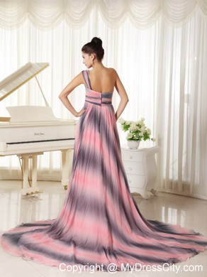 Ombre Colored One Shoulder Prom Dress With Court Train