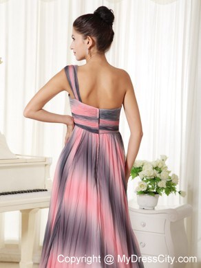 Ombre Colored One Shoulder Prom Dress With Court Train