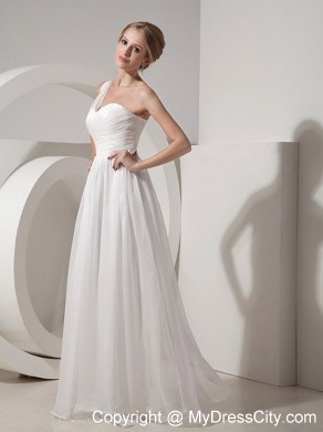 White Empire One Shoulder Prom Dress Floor-length