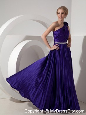 Hand Made Flower One Shoulder Pleated Beading Prom Dress