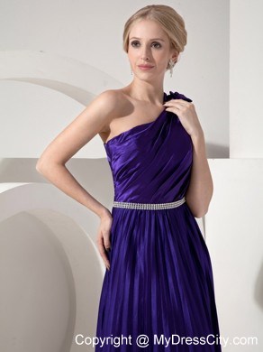 Hand Made Flower One Shoulder Pleated Beading Prom Dress