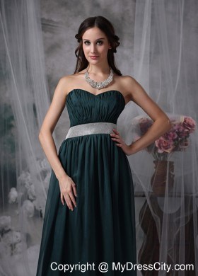 Dark Green Prom Dress Empire Sweetheart with Belt Brush Train