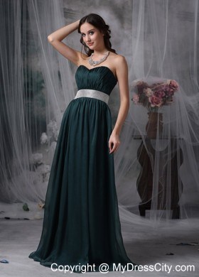 Dark Green Prom Dress Empire Sweetheart with Belt Brush Train