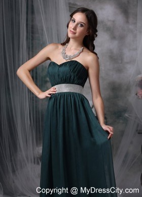 Dark Green Prom Dress Empire Sweetheart with Belt Brush Train