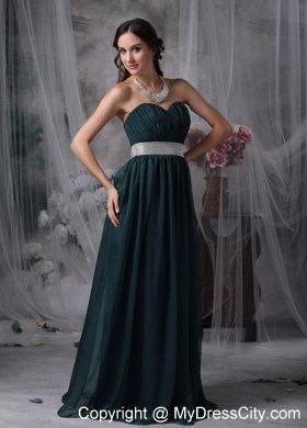 Dark Green Prom Dress Empire Sweetheart with Belt Brush Train