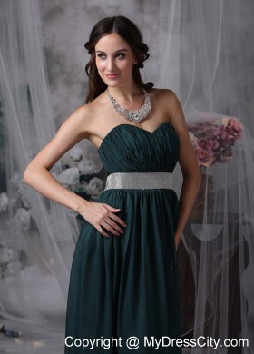 Dark Green Prom Dress Empire Sweetheart with Belt Brush Train