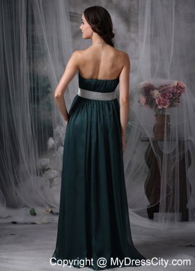 Dark Green Prom Dress Empire Sweetheart with Belt Brush Train