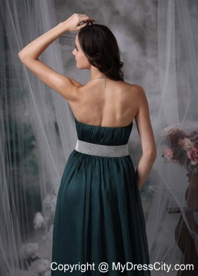 Dark Green Prom Dress Empire Sweetheart with Belt Brush Train