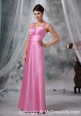 Straps Sweetheart Satin Rose Pink Dress For Prom