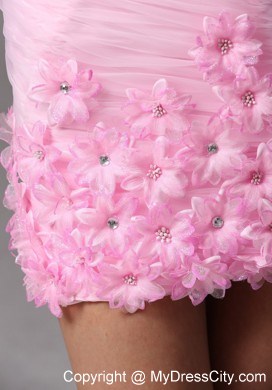 Baby Pink Column Hand Made Flowers Mini-length Dress for Prom