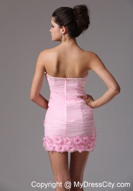 Baby Pink Column Hand Made Flowers Mini-length Dress for Prom