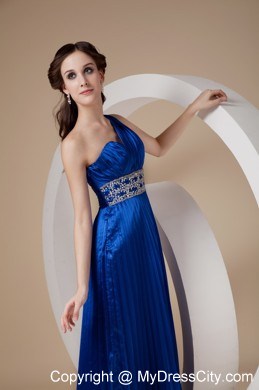 Royal Blue Empire One Shoulder Prom Dress in Elastic Woven Satin