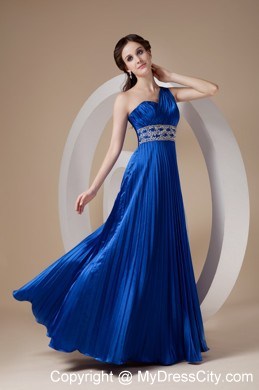 Royal Blue Empire One Shoulder Prom Dress in Elastic Woven Satin