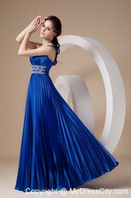 Royal Blue Empire One Shoulder Prom Dress in Elastic Woven Satin