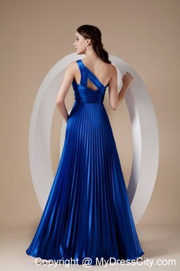 Royal Blue Empire One Shoulder Prom Dress in Elastic Woven Satin