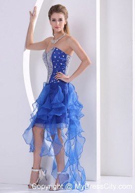 Royal Blue Sweetheart Beaded Prom Dress With Asymmetrical Ruffles