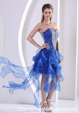 Royal Blue Sweetheart Beaded Prom Dress With Asymmetrical Ruffles