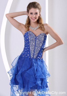 Royal Blue Sweetheart Beaded Prom Dress With Asymmetrical Ruffles