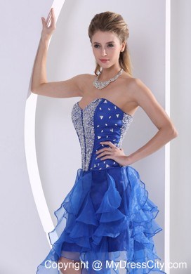 Royal Blue Sweetheart Beaded Prom Dress With Asymmetrical Ruffles