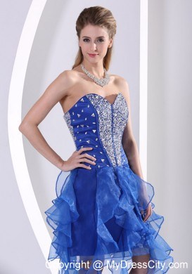 Royal Blue Sweetheart Beaded Prom Dress With Asymmetrical Ruffles