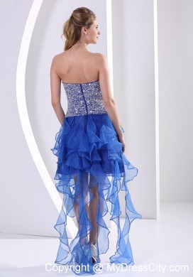 Royal Blue Sweetheart Beaded Prom Dress With Asymmetrical Ruffles