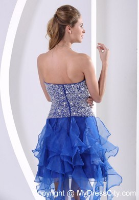 Royal Blue Sweetheart Beaded Prom Dress With Asymmetrical Ruffles